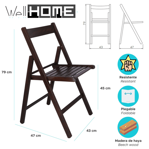 WELL HOME- Pack 4 Cadeiras BAS em madeira de faia, acabamento wengué
