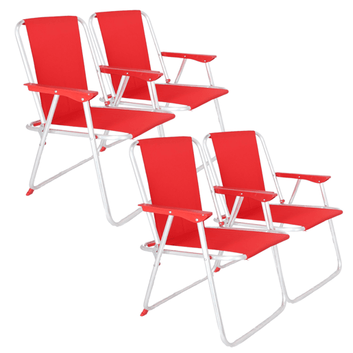 Well Home - Conjunto de 4 Cadeiras de Praia Dobráveis u200Bu200Bem Metal Vermelho 44x44x74cm