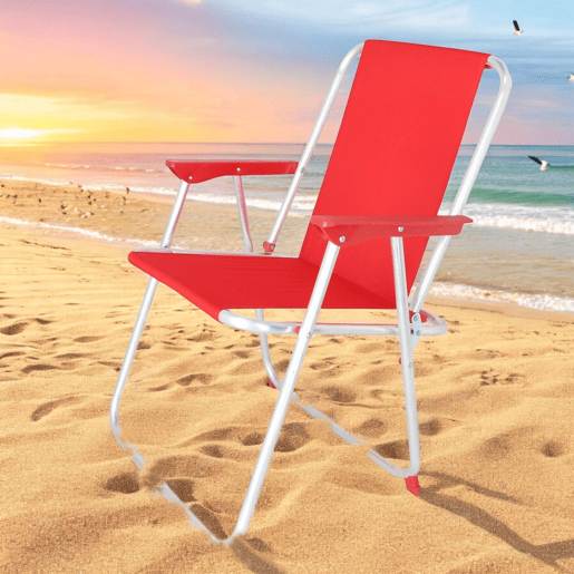 Well Home - Conjunto de 4 Cadeiras de Praia Dobráveis u200Bu200Bem Metal Vermelho 44x44x74cm