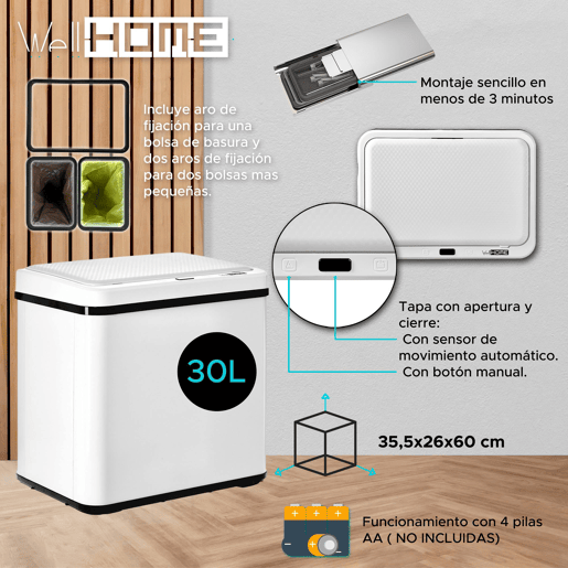 WELL HOME - Lixeira inteligente sem pernas com abertura automática WELL HOME - Lixeira inteligente sem pernas com abertura automática
