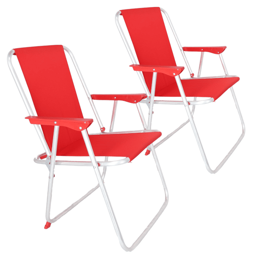 Well Home - Conjunto de 2 cadeiras de praia dobráveis u200Bu200Bde metal vermelhas 44x44x74cm