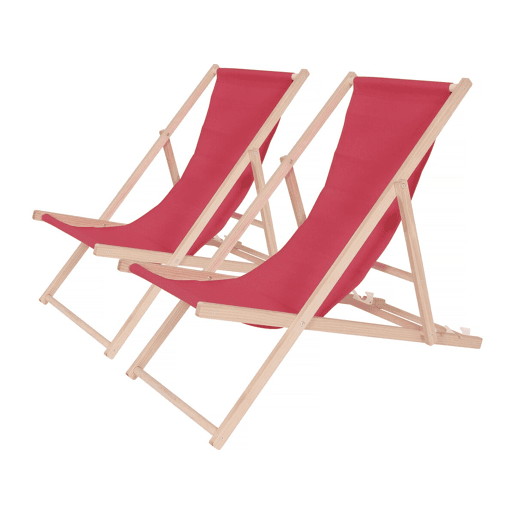 Conjunto de 2 espreguiçadeiras de madeira u201CChilienneu201D - 107 x 56,5 x 81 cm - Vermelho
