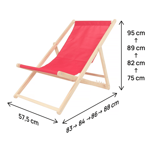 Conjunto de 2 espreguiçadeiras de madeira u201CChilienneu201D - 107 x 56,5 x 81 cm - Vermelho