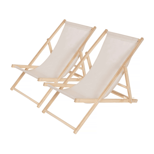 Conjunto de 2 espreguiçadeiras de madeira u201CChilienneu201D - Ecru