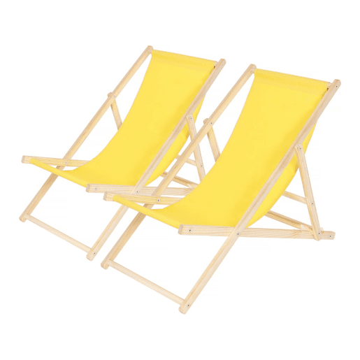 Conjunto de 2 espreguiçadeiras de madeira u201CChilenau201D - Amarelo