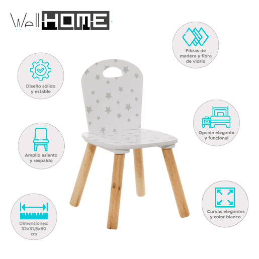 WELL HOME - Cadeira infantil Dulzura com estampas 32x31,5x50cm