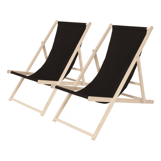 Conjunto de 2 espreguiçadeiras de madeira Chilienne - 107 x 56,5 x 81 cm - Preto