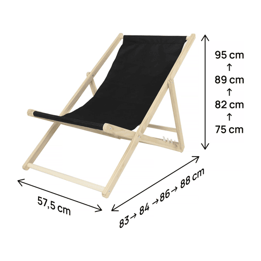 Conjunto de 2 espreguiçadeiras de madeira Chilienne - 107 x 56,5 x 81 cm - Preto