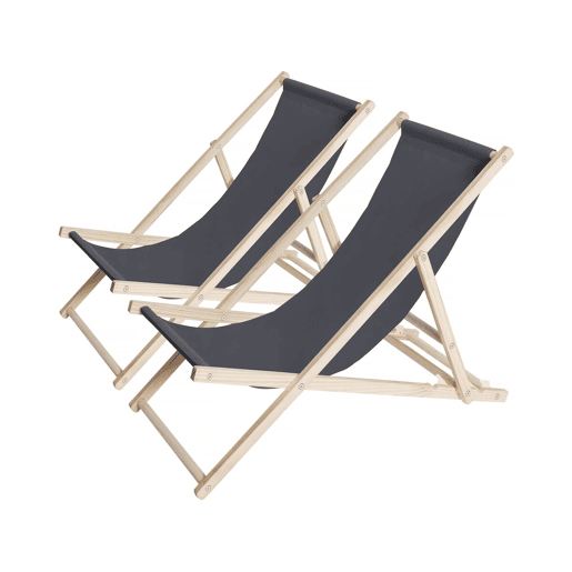 Conjunto de 2 espreguiçadeiras de madeira Chilienne - 107 x 56,5 x 81 cm - Cinza