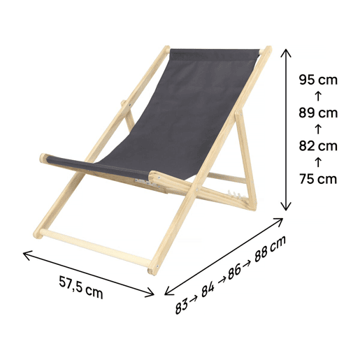 Conjunto de 2 espreguiçadeiras de madeira Chilienne - 107 x 56,5 x 81 cm - Cinza