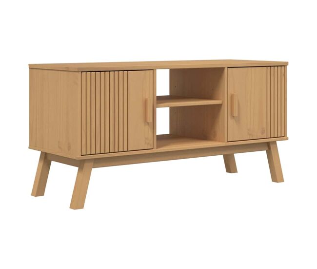 Mueble TV - Mesa de TV OLDEN madera maciza de pino marrón 114x43x57 cm