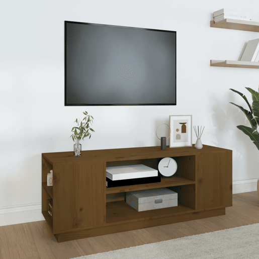 Móvel de TV - Modulo de TV - Armário de TV 110x35x40,5 cm madeira de pinho maciça castanho mel