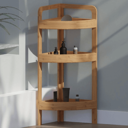 Prateleira de banheiro Well Home com 3 prateleiras em bambu Alt.61cm