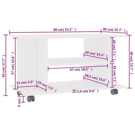 Móvel de TV - Modulo de TV - Armário de TV com rodas 80x40x45 cm deriv.madeira branco