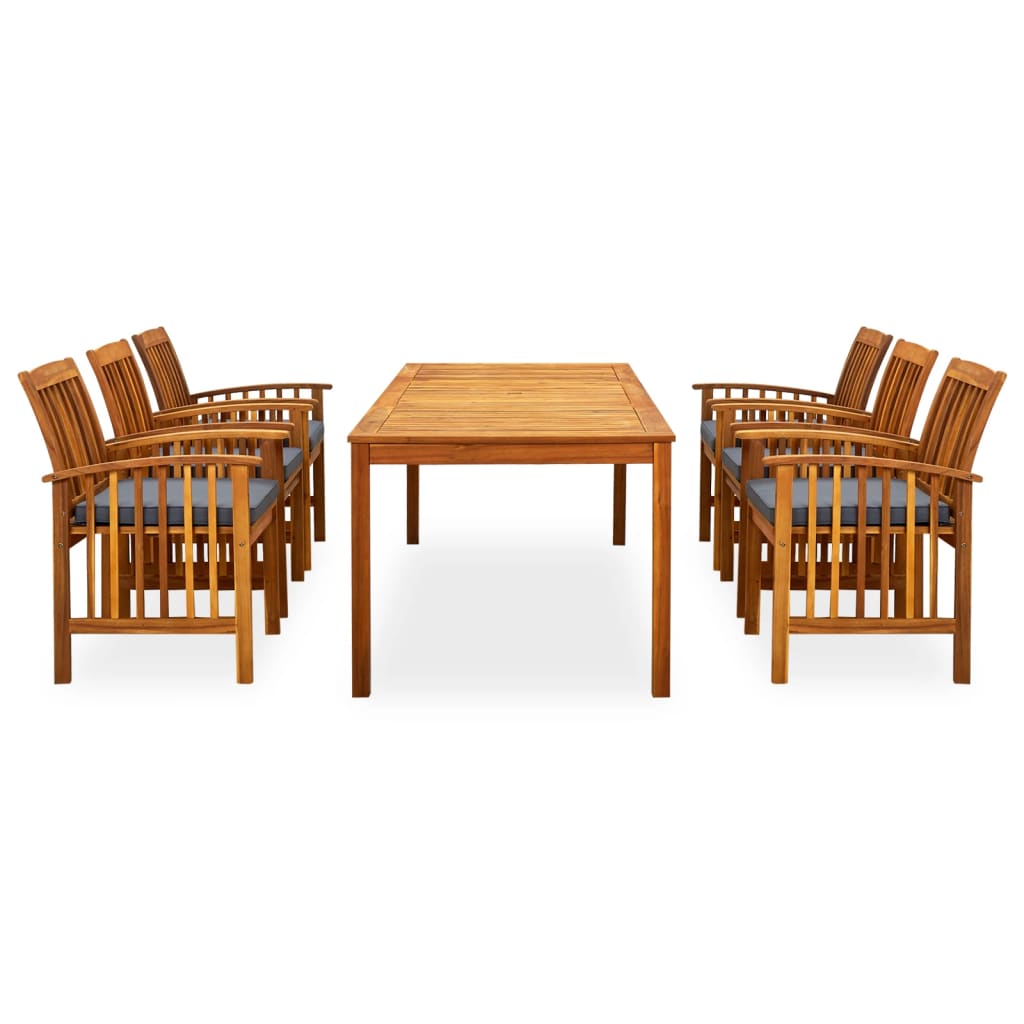 Set comedor de jardín 7 pzas y cojines madera maciza de acacia