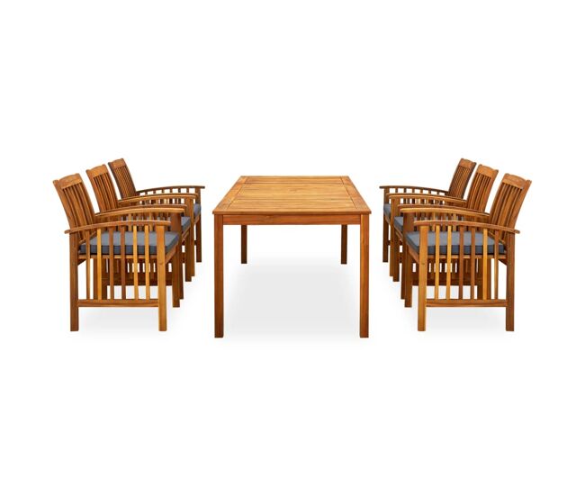 Set comedor de jardín 7 pzas y cojines madera maciza de acacia