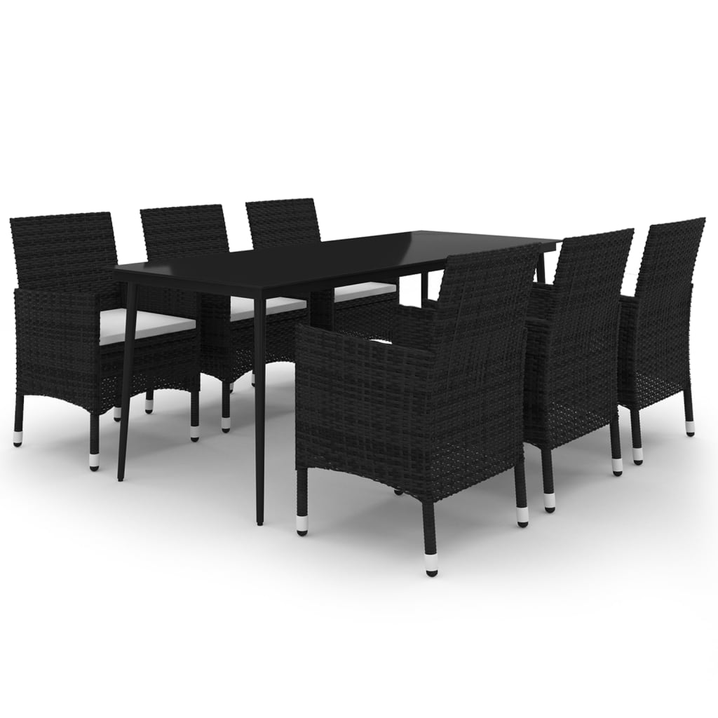 Set comedor de jardín 7 pzas y cojines ratán sintético y vidrio
