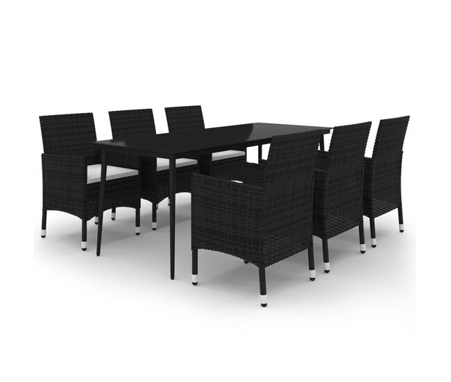Set comedor de jardín 7 pzas y cojines ratán sintético y vidrio