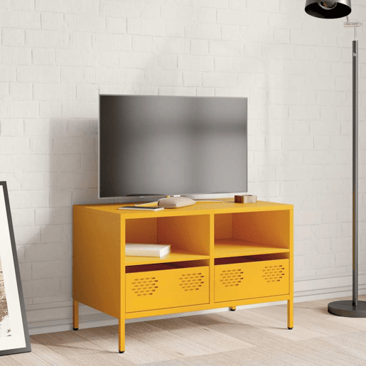 Móvel de TV - Modulo de TV - Armário de TV 68x39x43,5 cm aço laminado a frio amarelo mostarda