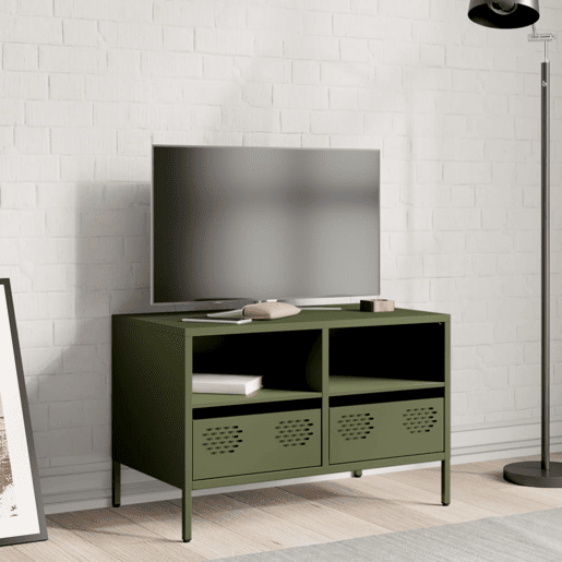 Móvel de TV - Modulo de TV - Armário de TV 68x39x43,5 cm aço laminado a frio verde-azeitona