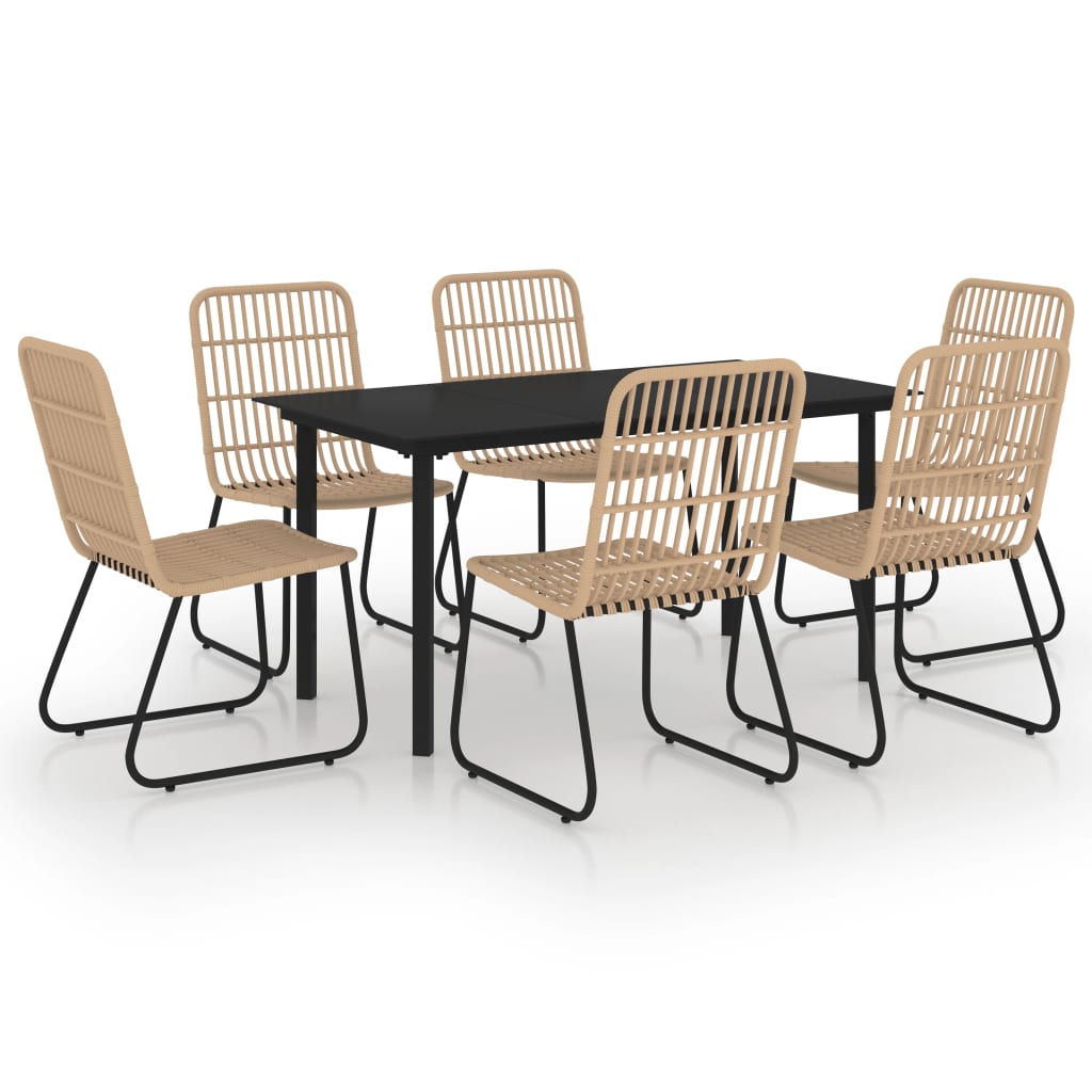 Juego de comedor para jardín 7 piezas ratán sintético y vidrio