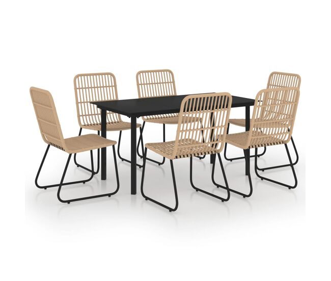 Juego de comedor para jardín 7 piezas ratán sintético y vidrio