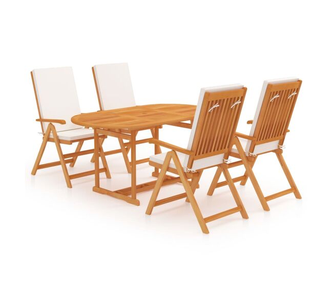 Juego de comedor para jardín 5 piezas teca maciza y cojines