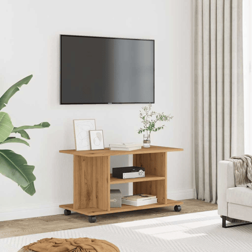 Móvel TV - Modulo de TV - Armário de TV com rodas 80x40x45cm deriv. madeira carvalho artisiano