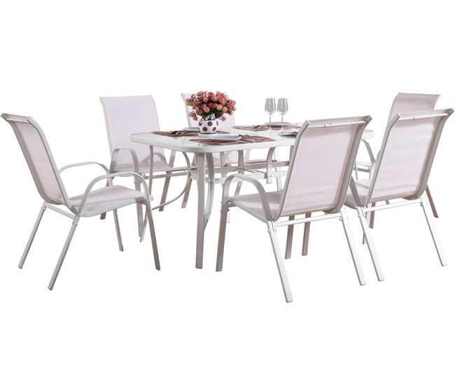 Conjunto de jardín mesa + 6 sillas de textileno "córdoba" - crudo