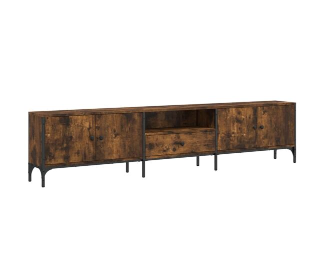 Mueble tv - mesa de tv cajón madera ingeniería roble ahumado 200x25x44 cm