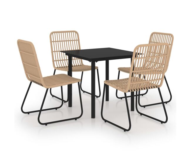 Juego de comedor para jardín 5 piezas ratán sintético y vidrio