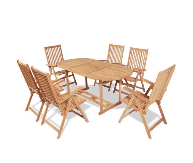 Set comedor de jardín 7 pzas con sillas plegables teca maciza