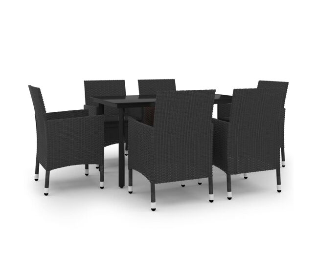 Set comedor de jardín 7 pzas y cojines ratán sintético y vidrio