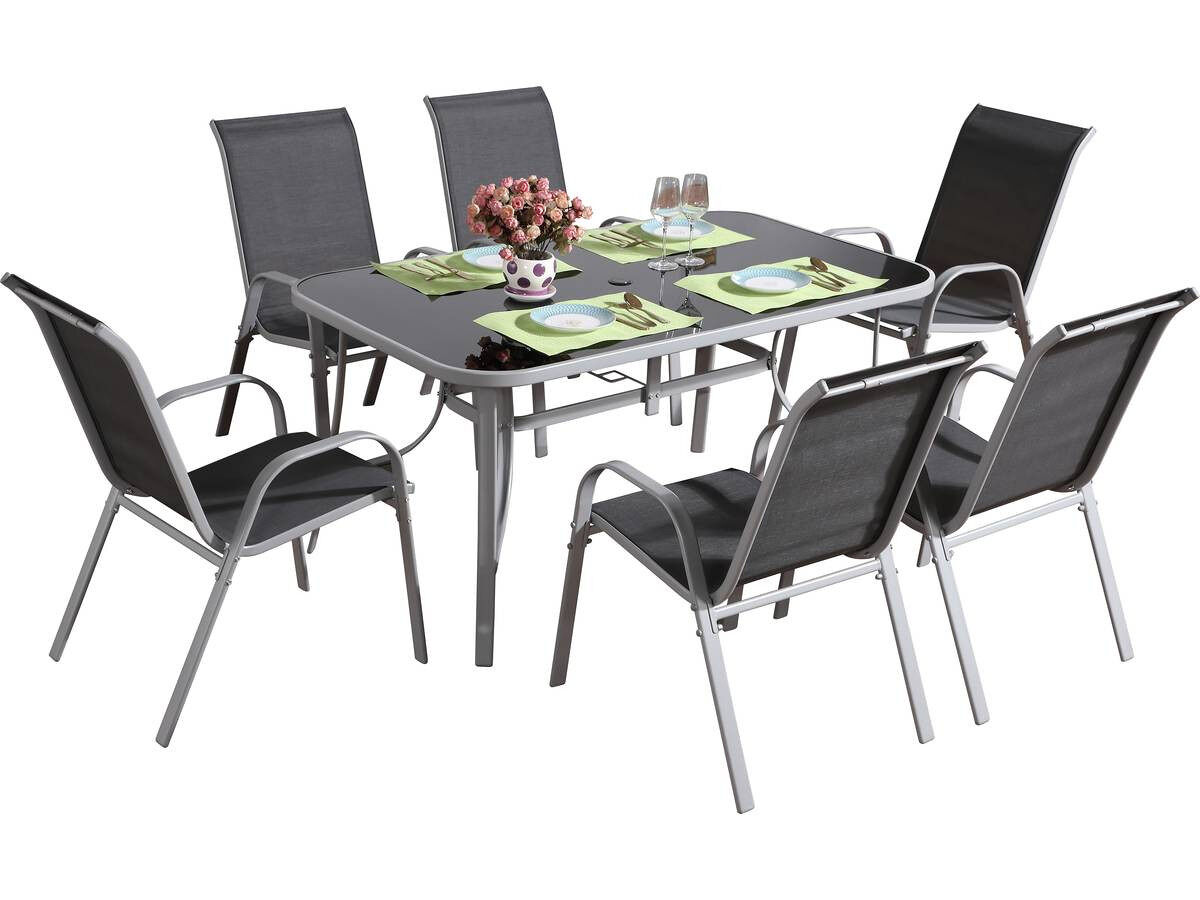 Conjunto de jardín mesa + 6 sillas de textileno "córdoba" - gris oscuro