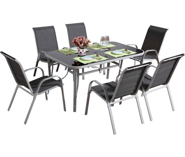 Conjunto de jardín mesa + 6 sillas de textileno "córdoba" - gris oscuro
