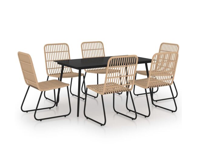 Juego de comedor para jardín 7 piezas ratán sintético y vidrio
