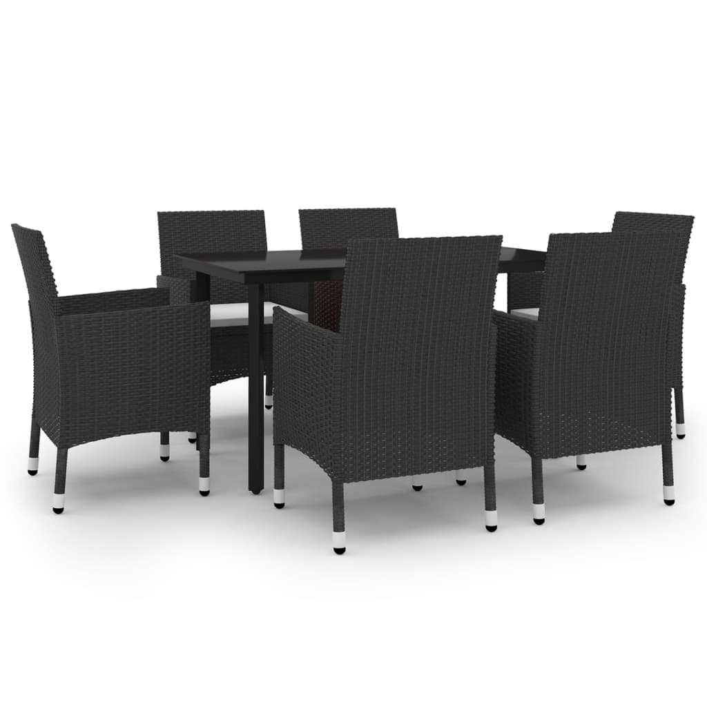 Set comedor de jardín 7 pzas y cojines ratán sintético y vidrio