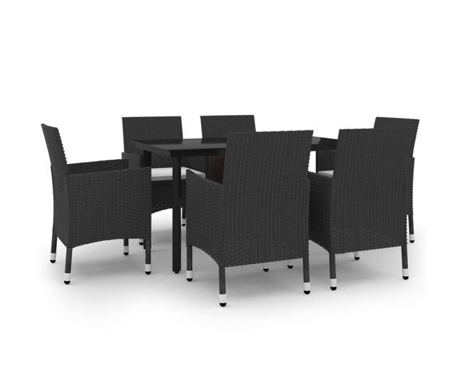 Set comedor de jardín 7 pzas y cojines ratán sintético y vidrio