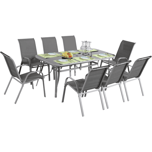 Mobiliário de jardim em têxtil cordoba + Porto para 8 pessoas cinzento claro