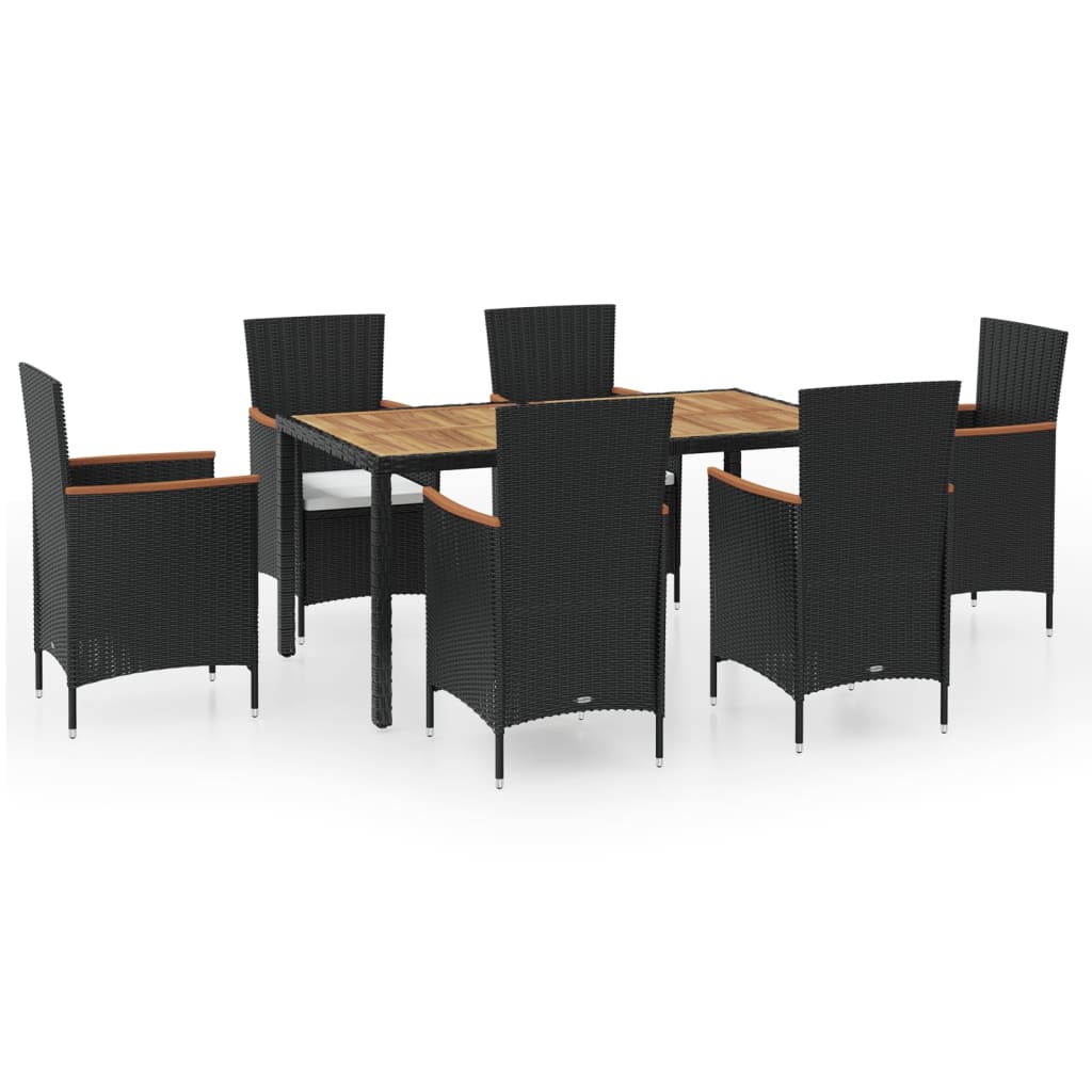 Set de comedor de jardín 7 piezas y cojines ratán sintético