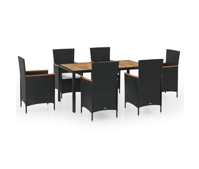 Set de comedor de jardín 7 piezas y cojines ratán sintético