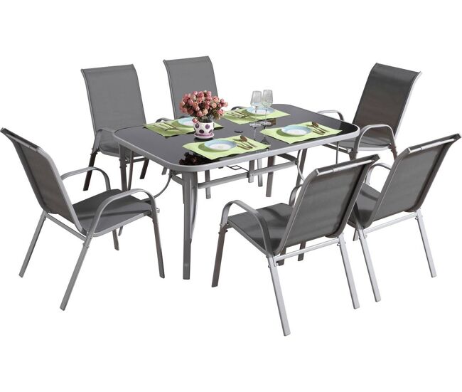 Conjunto de jardín mesa + 6 sillas de textileno "córdoba + porto" - gris claro