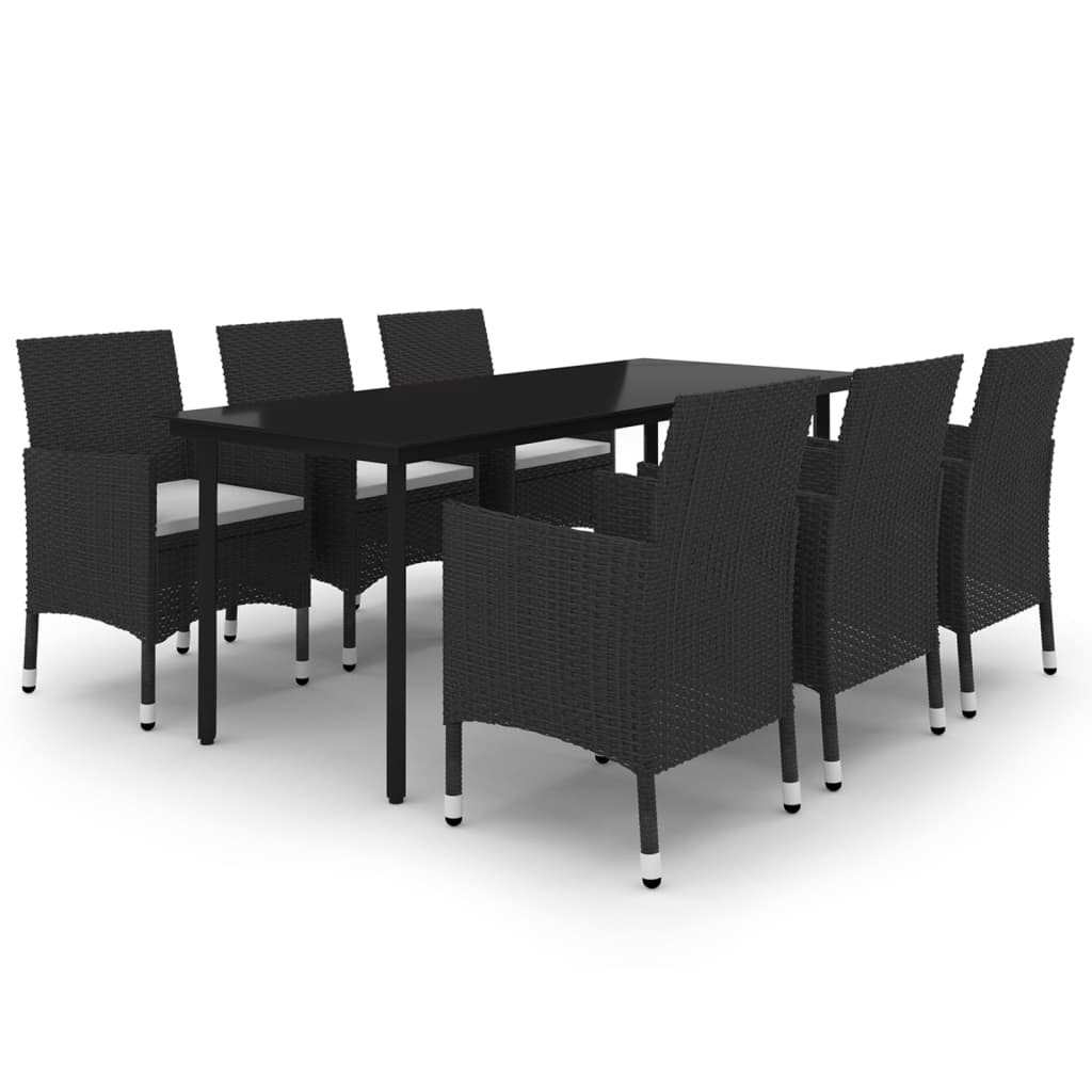 Set comedor de jardín 7 pzas y cojines ratán sintético y vidrio