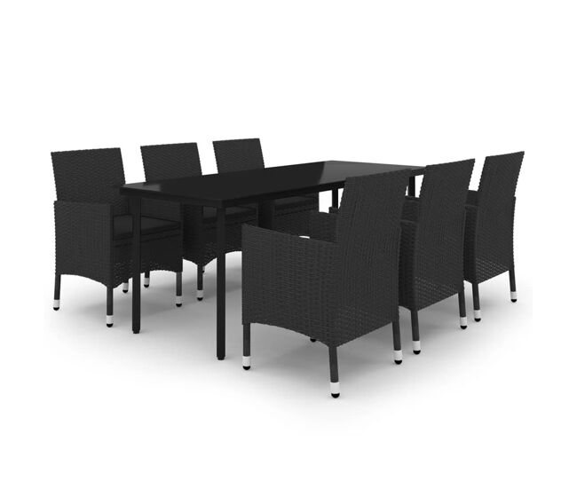 Set comedor de jardín 7 pzas y cojines ratán sintético y vidrio