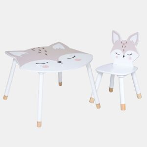 Conjunto de mesa e cadeira infantil Fox, conjunto de quarto infantil, serigrafia Fox, cor branca