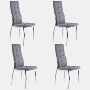 Pacote com 4 cadeiras de jantar estofadas estilo moderno Dest com pernas de metal cinza