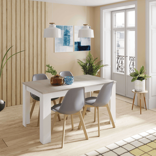 Pacote de 4 cadeiras Bristo estilo contemporâneo para sala de estar e sala de jantar em cinza e madeira de faia 84x48x54 cm Pacote de 4 cadeiras Bristo estilo contemporâneo para sala de estar e sala de jantar em cinza e madeira de faia 84x48x54 cm