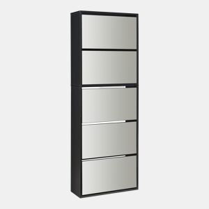 Sapateira espelhada Lund com 5 portas com dobradiças - Preto en.casa
