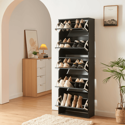 Sapateira espelhada Lund com 5 portas com dobradiças - Preto en.casa Sapateira espelhada Lund com 5 portas com dobradiças - Preto en.casa