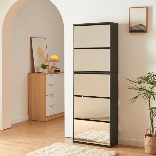 Sapateira espelhada Lund com 5 portas com dobradiças - Preto en.casa Sapateira espelhada Lund com 5 portas com dobradiças - Preto en.casa